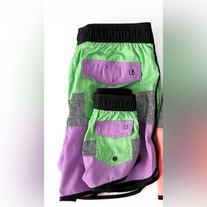 Little Bipsy Green & Purple Colorblock Kids swim trunks